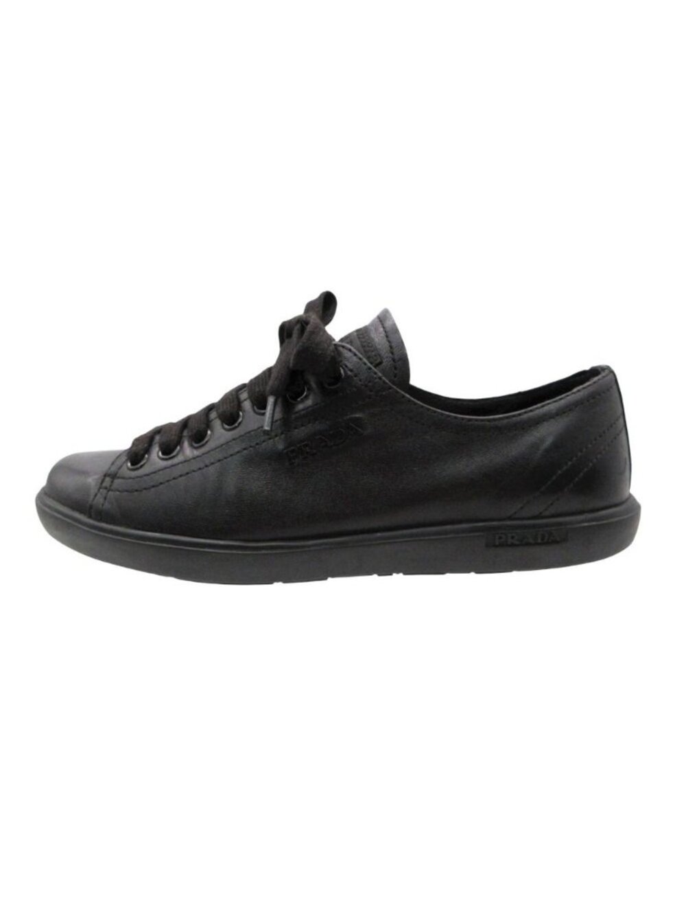 Prada Sneakers Leather Shoes Low Cut Logo Lace-up Black